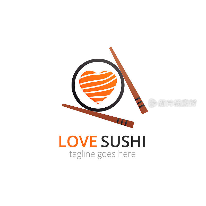Love sushi icon. Roll with tuna in heart shape and chopsticks. Vector flat  design